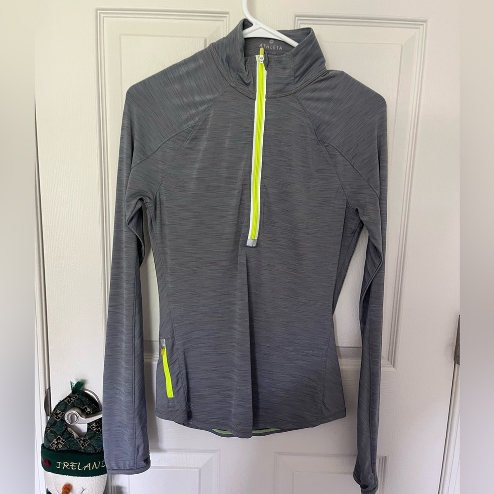 Athleta Gray and Yellow Fitted Zippered Sweatshirt